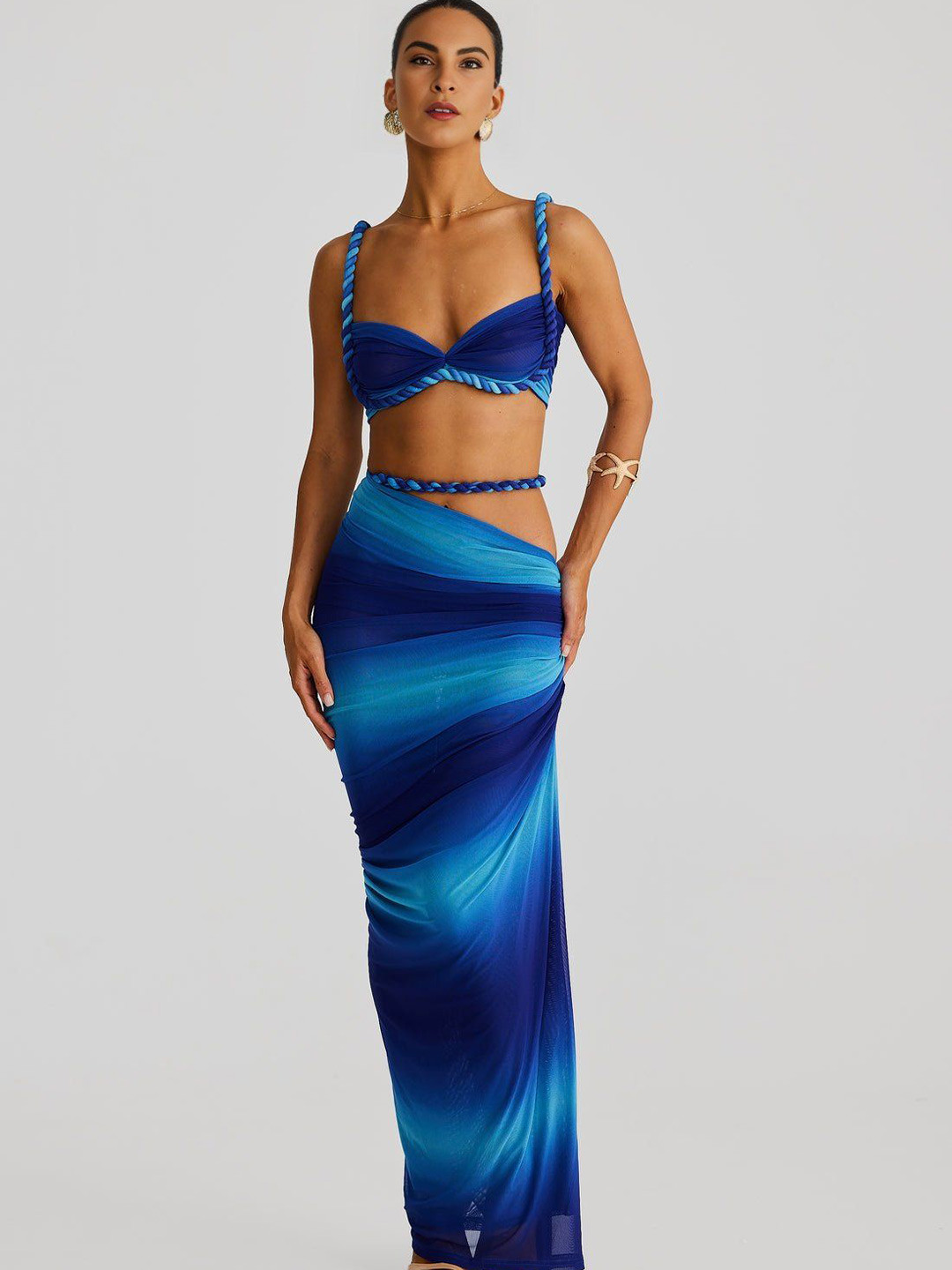 Bee Boe Coastal Charm Ombre Printed Maxi Pencil Skirt