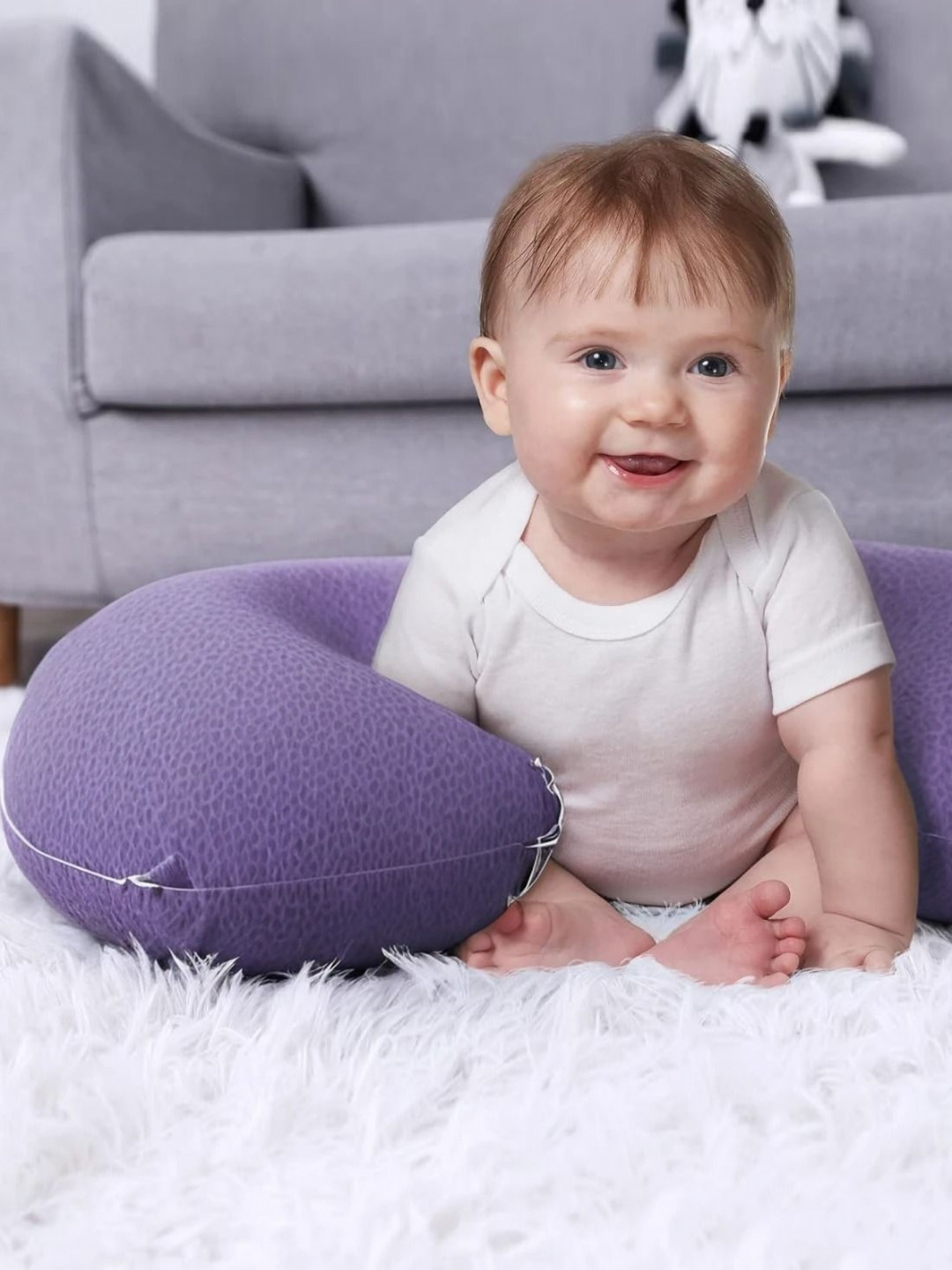 Pum Pum Hollow Fiber Purple Solid Faux Velvet Ultra Soft Fibre Baby Pillow-55.88 x 45.72 x15.24 cm