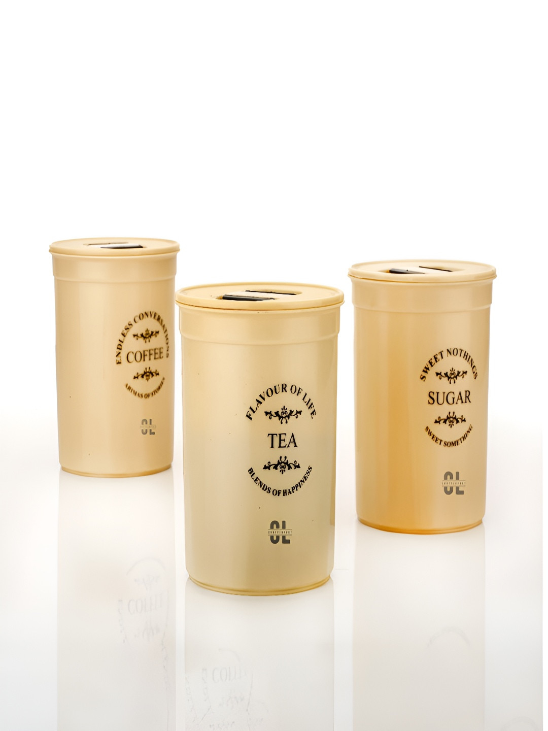 Craftlayout Cream Typography Plastic Air Tight 3 Piece Screw Top Canister-900ml