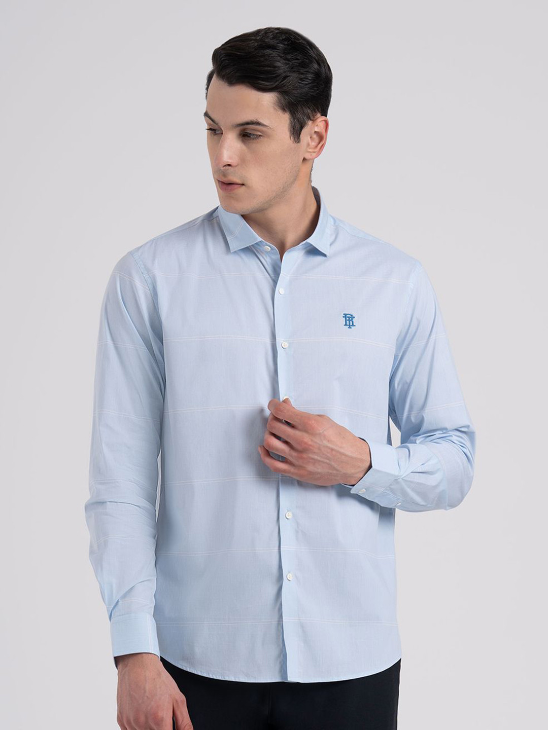 Red Tape Men Stripe Stretched Loose Fit Spread Collar Shirt