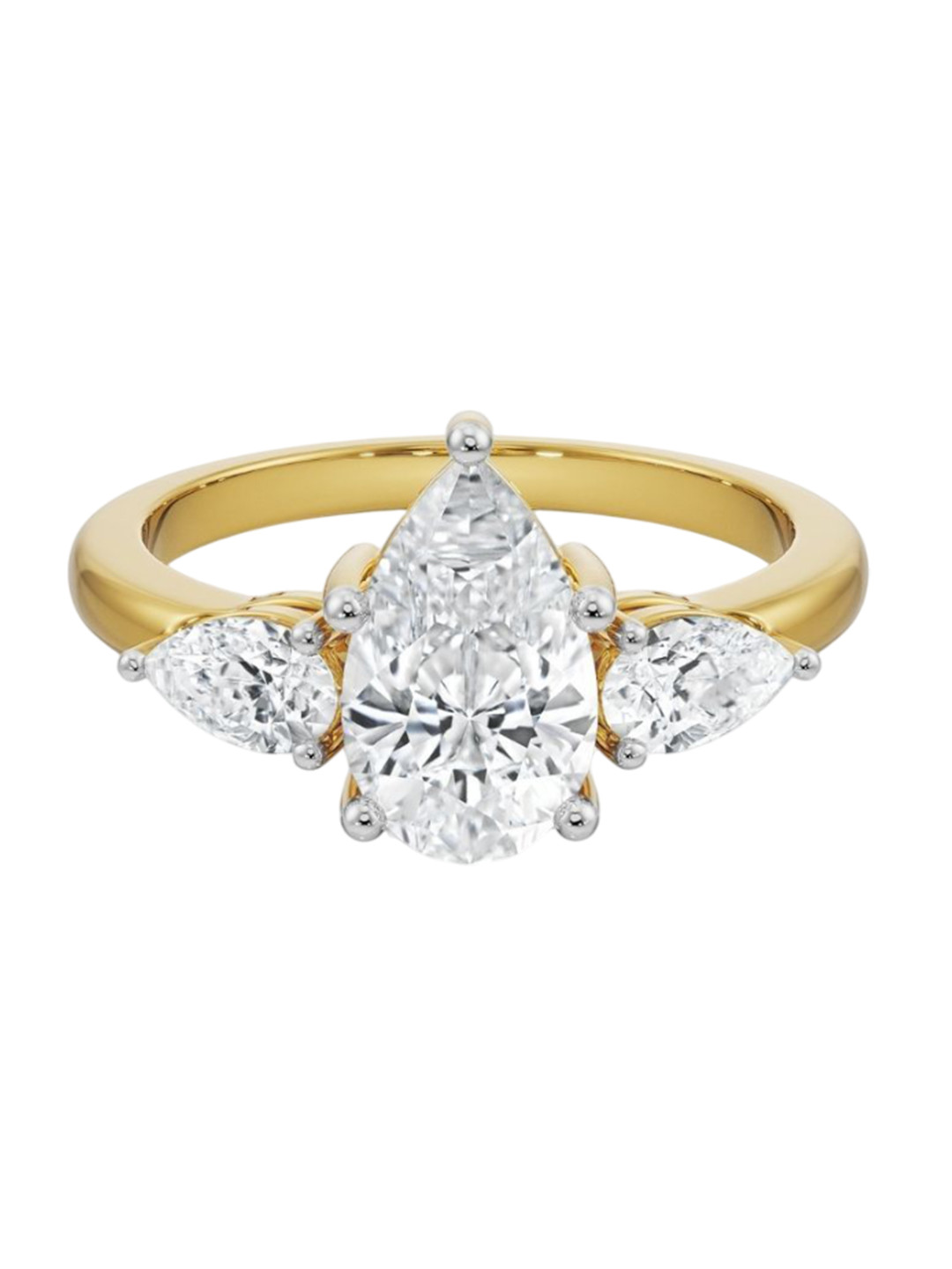 Emori Pear Tri Solitaire Lab Diamond Ring in 18KT Gold