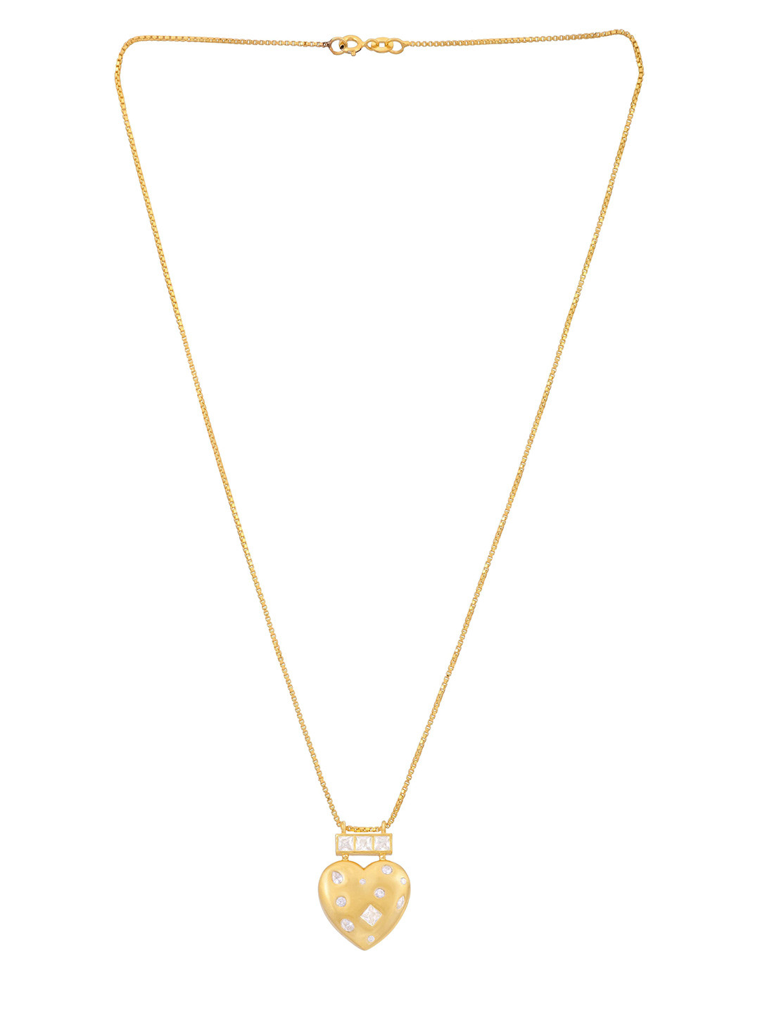 Ruuh Studios Gold-Plated Cubic Zirconia Heart-Shaped Pendant With Chain