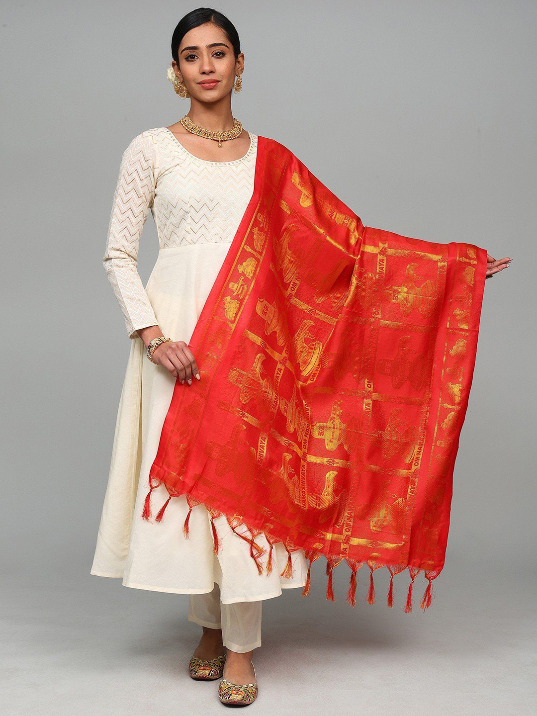 Exotic India Brocaded Shiv Ling Prayer Shawl with Woven Om Namah Shivay Mantra And Nandi