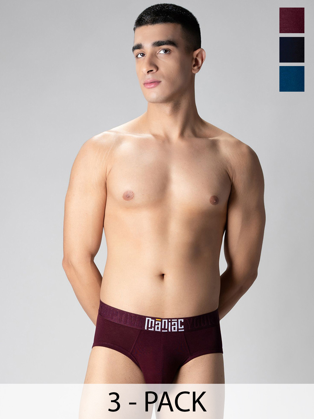 Maniac Men Pack Of 3 Basic Briefs MN25-3PCK-MODAL-BRIEF-BRGD_NVY_PTRL-S