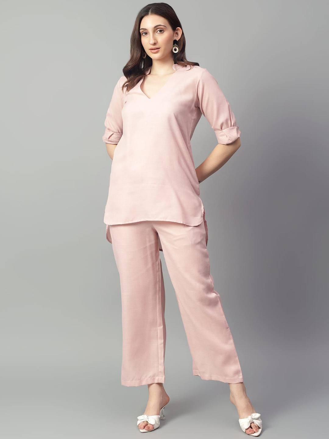 BEACH & HILL Pure Cotton V Neck Top With Trousers Co-Ords