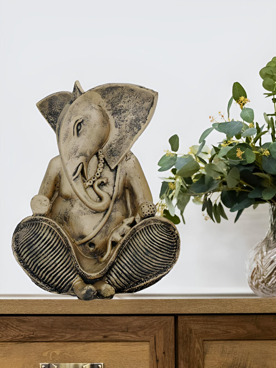 Royaloak Lord Vinayaka Gold Polyresin Matte Living Room Small Showpiece - 7.9 Inches