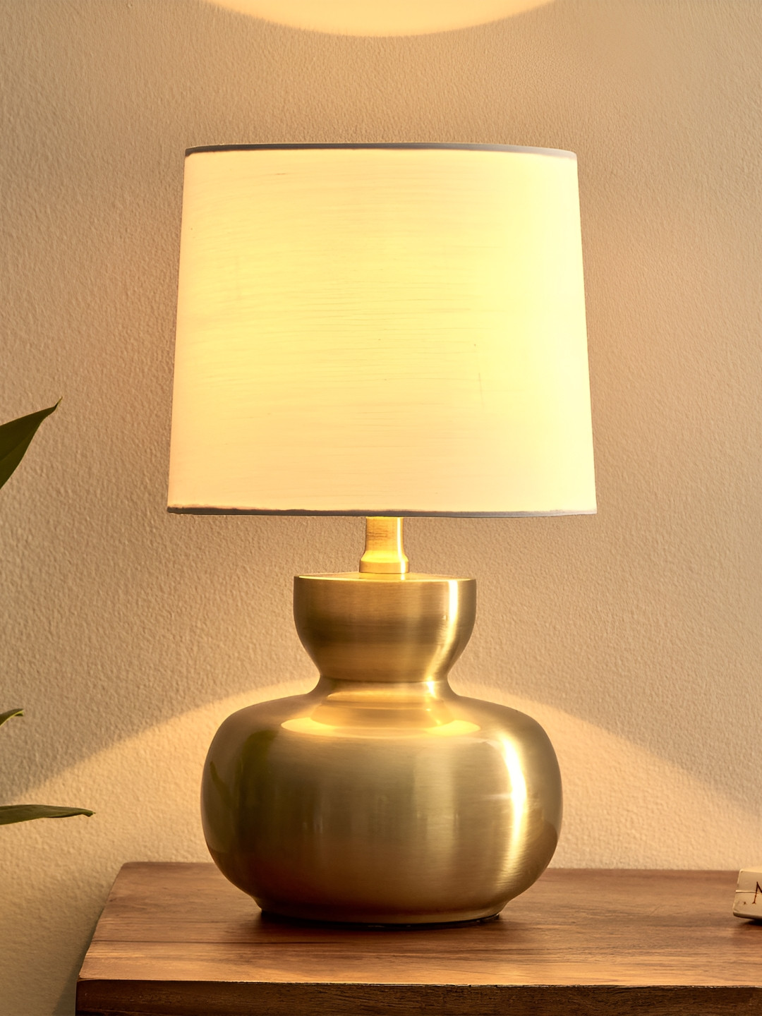 Home Centre Gold-Toned Metal Cylindrical Shaped Table Lamp