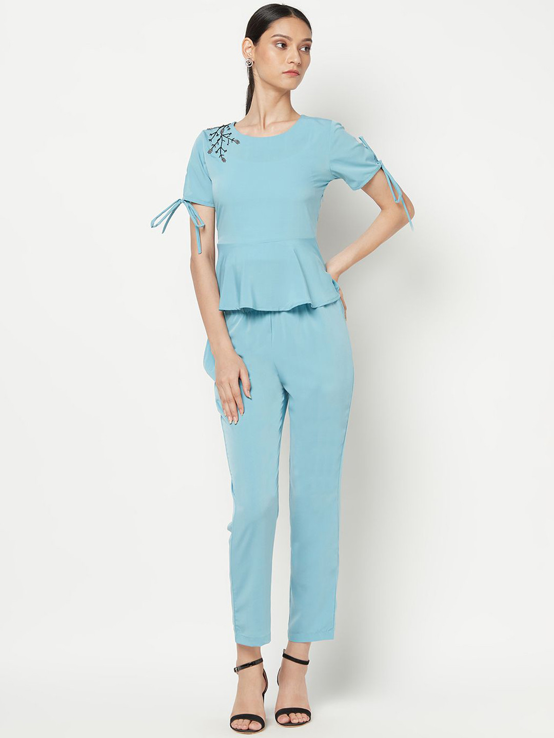 Miss Grace Embellished Round Neck Top With Trousers Co-Ords