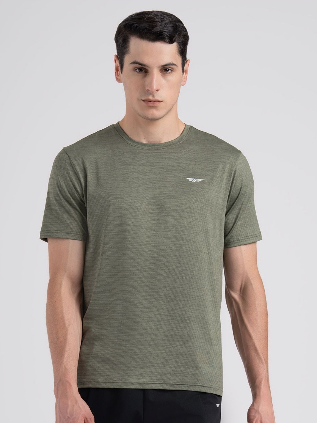 Red Tape Men Melange Solid Stretchable Activewear Round Neck T-Shirt