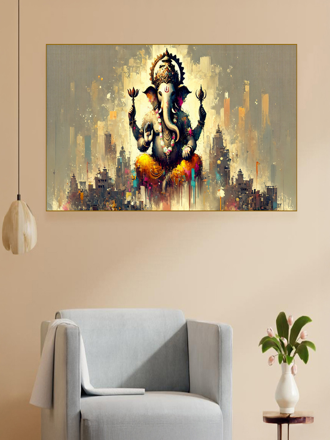 nestroots Grey & Cream-Coloured 1 Piece Canvas Religious Wall Paintings