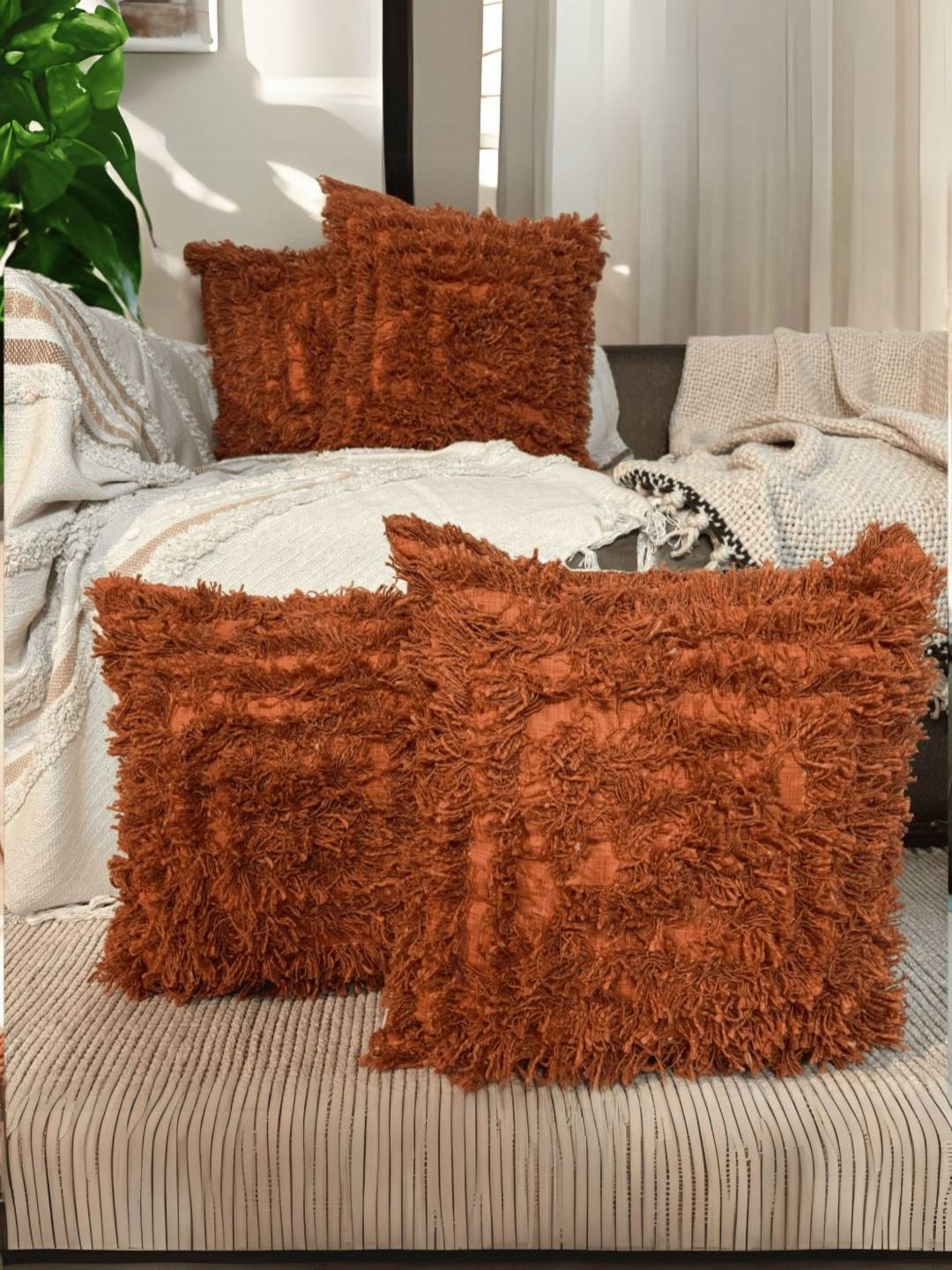 LUSHLYF Orange Set of 4 Quirky Square Cushion Covers