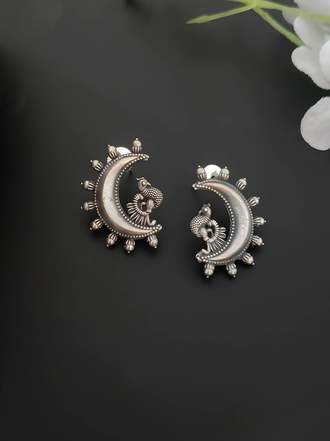 Sangria Oxidized Crescent Shape Small Stud Earrings
