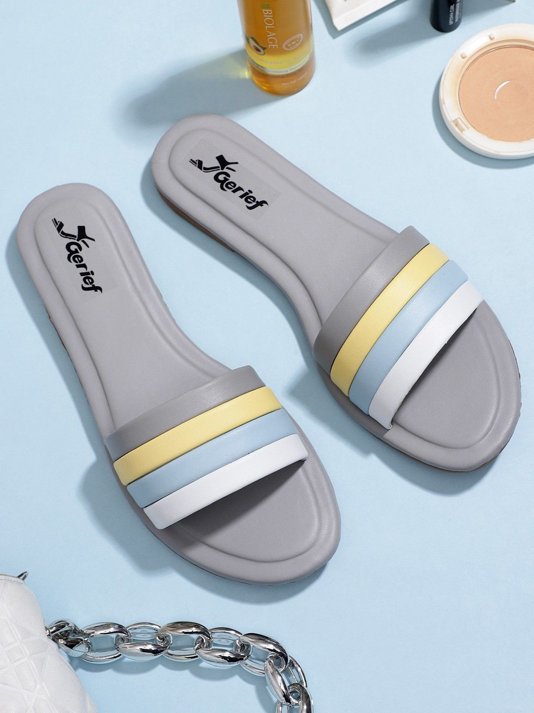 GERIEF Women Striped Open Toe Flats