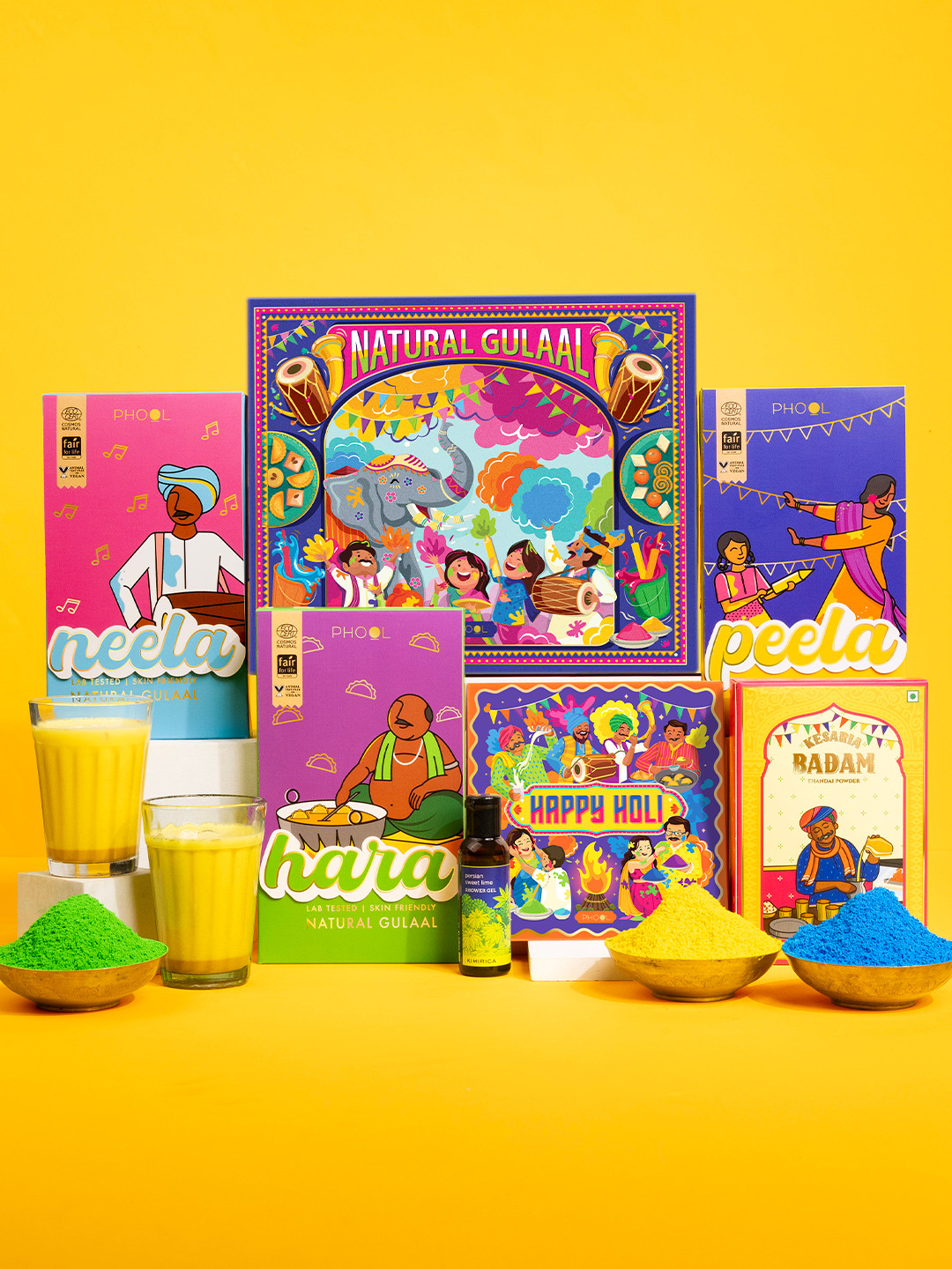 Phool Multicolored Rang Utsav Pack of 3 Holi Natural Gulal Colors & Kesar Thandai