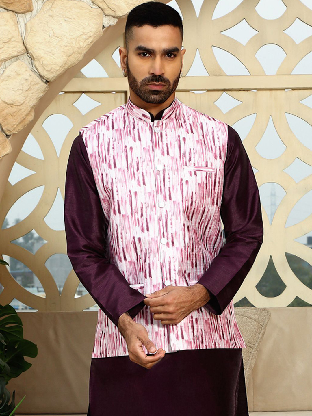 KRAFT INDIA Tie-Dye Printed Nehru Jacket