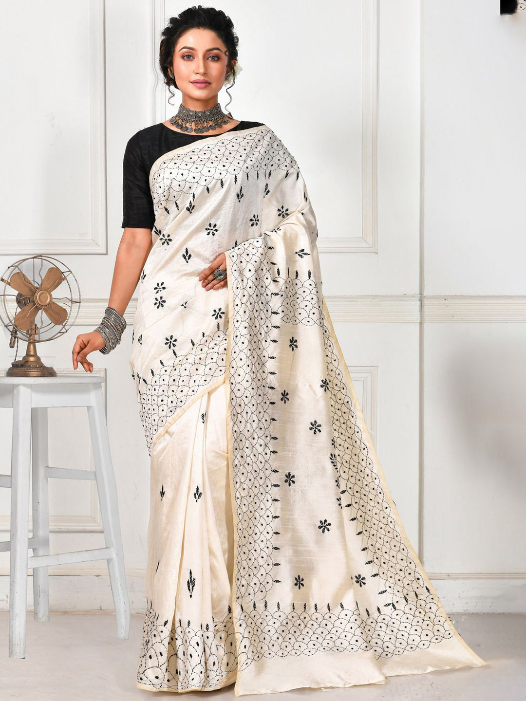 Crochetin Paisley Kantha Work Silk Blend Ready to Wear Saree