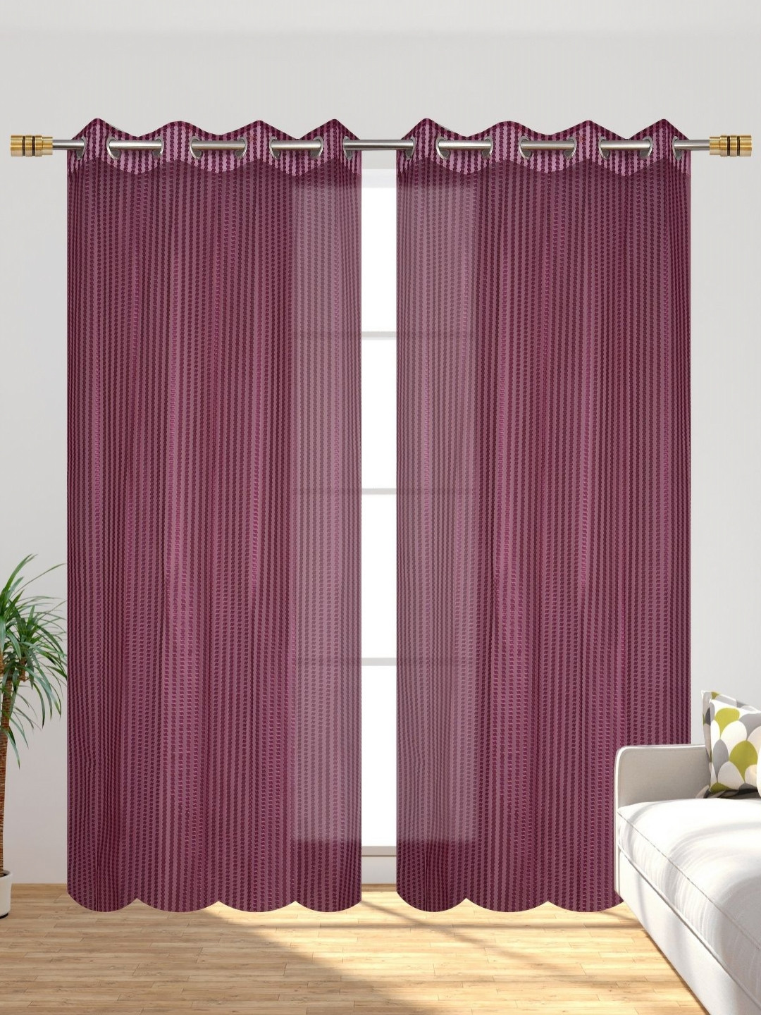 Galaxy Home Decor Purple 2 Pieces Striped Transparent Net Window Curtains