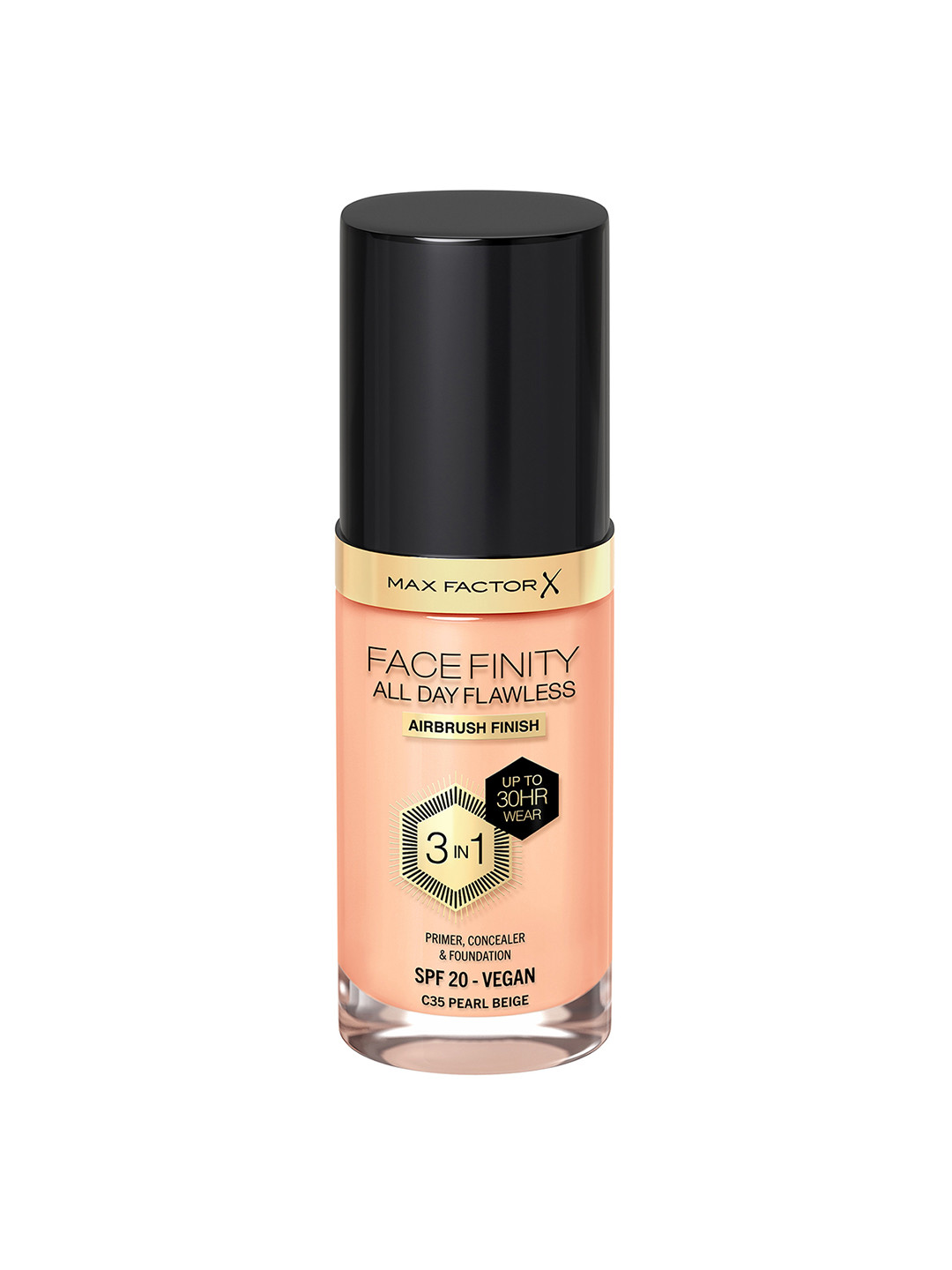 Max Factor Facefinity All Day Flawless 3-in-1 Vegan Foundation SPF20 30ml- Pearl Beige C35