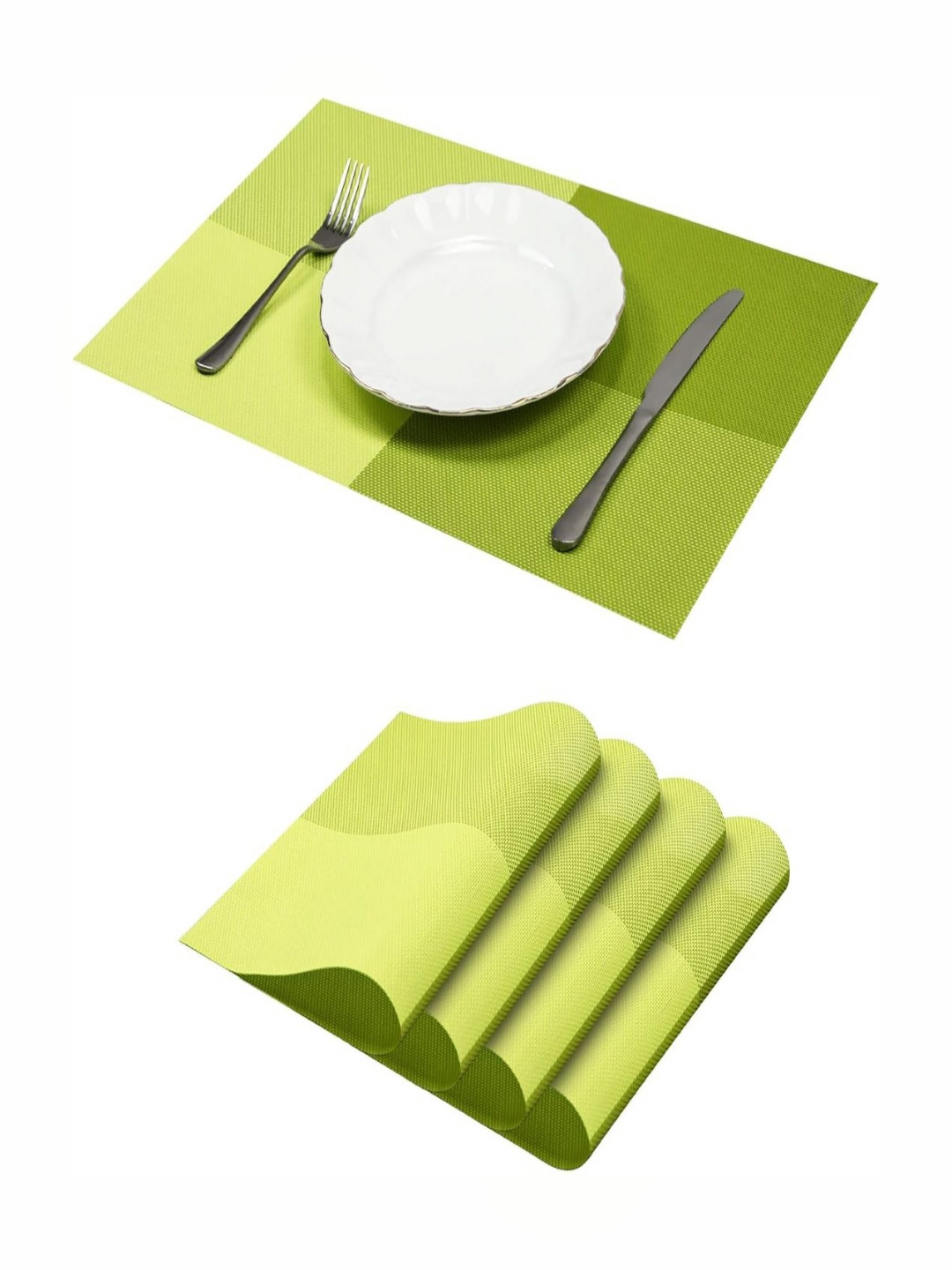 YELONA Lime Green 4 Pieces PVC Heat & Stain Resistant Washable Table Placemats