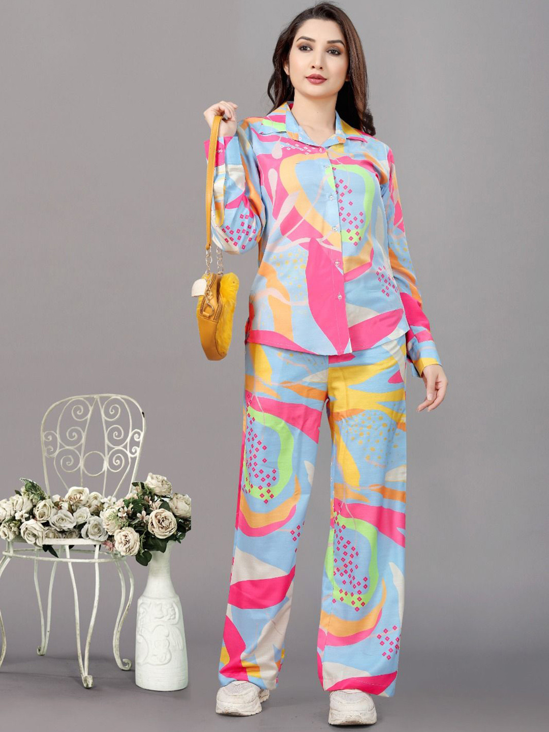 Snowdrip Printed Collared Shirt & Trousers Co-Ord Set