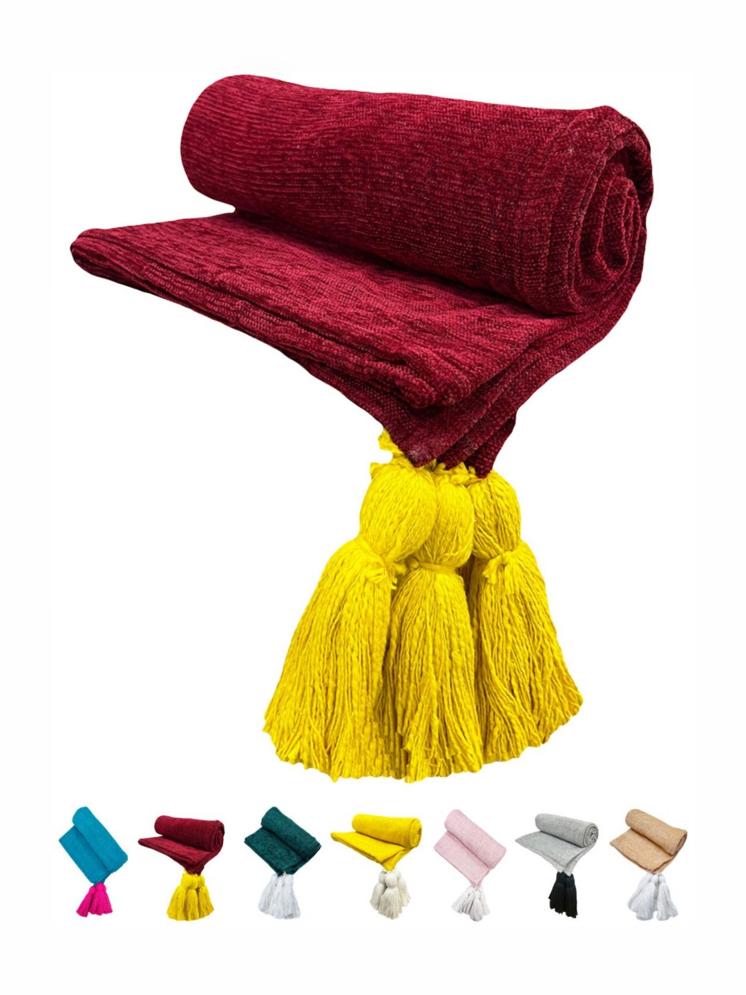 Fashion Throw Maroon & Yellow Self-Design Lightweight & Breathable Throw