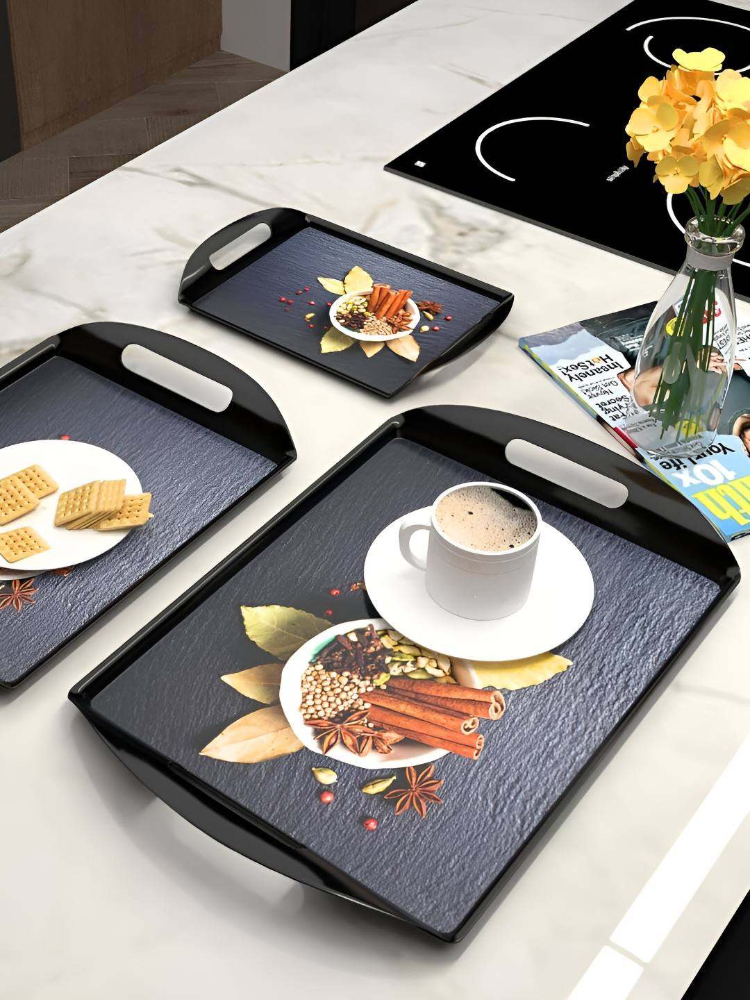 Castleite Brown 2025 Melamine 3 Pieces Dishwasher Safe Serving Tray