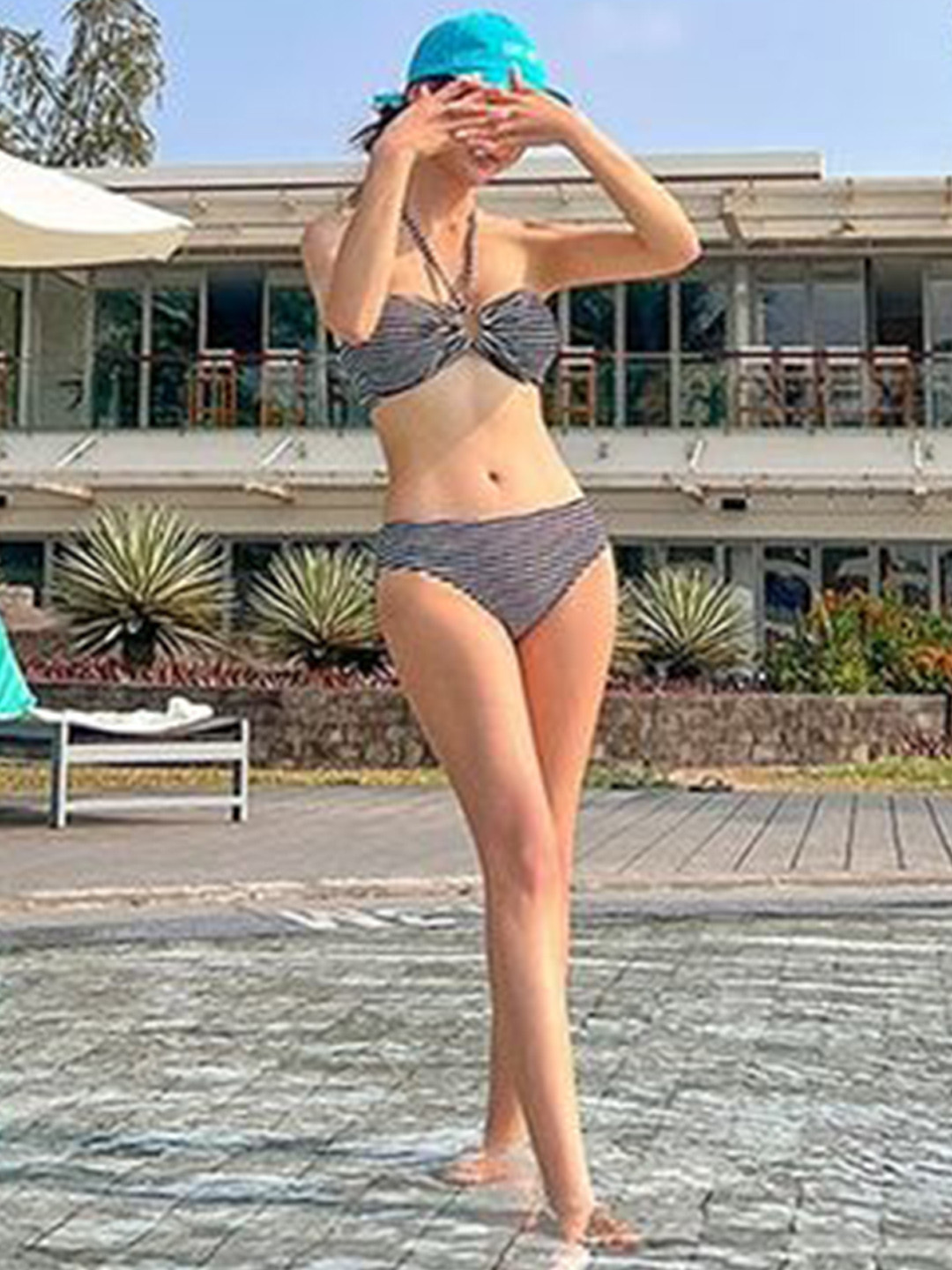 LULU & SKY Striped Ruched Halter-Neck Swim Bikini Set