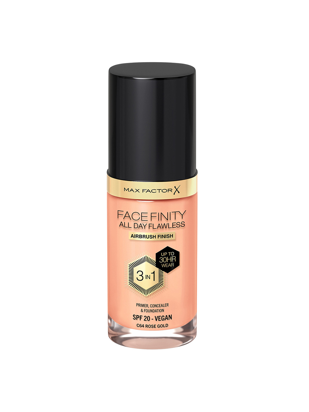 Max Factor Facefinity All Day Flawless 3-in-1 Vegan Foundation SPF20 30ml - Rose Gold C64