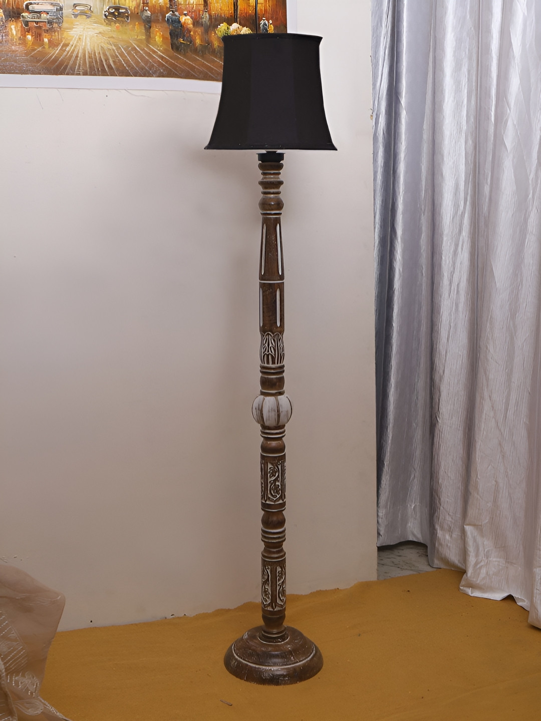 Devansh Blue Conical Wooden Floor Lamp