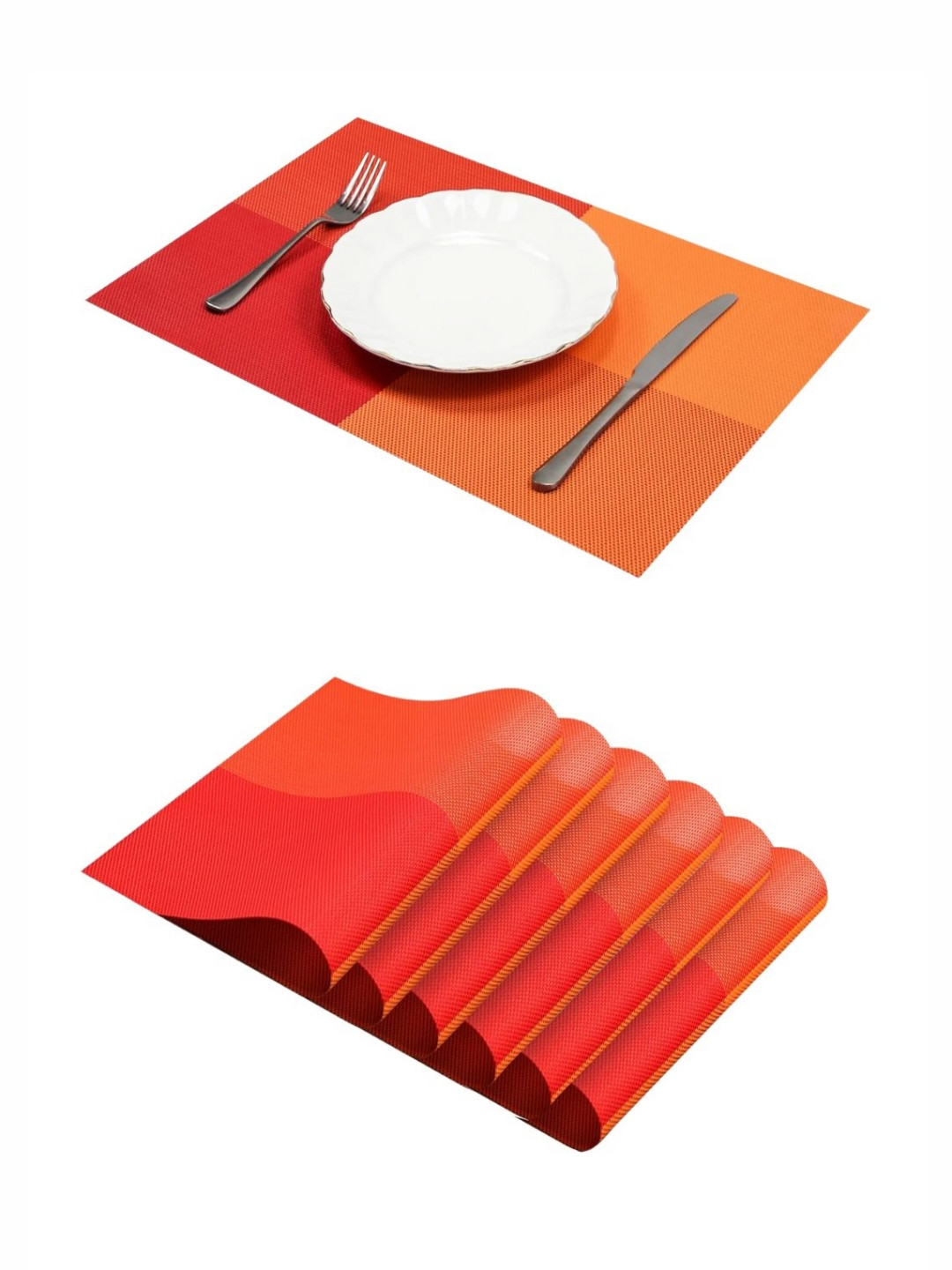 YELONA Red & Orange Colored 6 Pieces Printed Heat Resistant Table Placemats