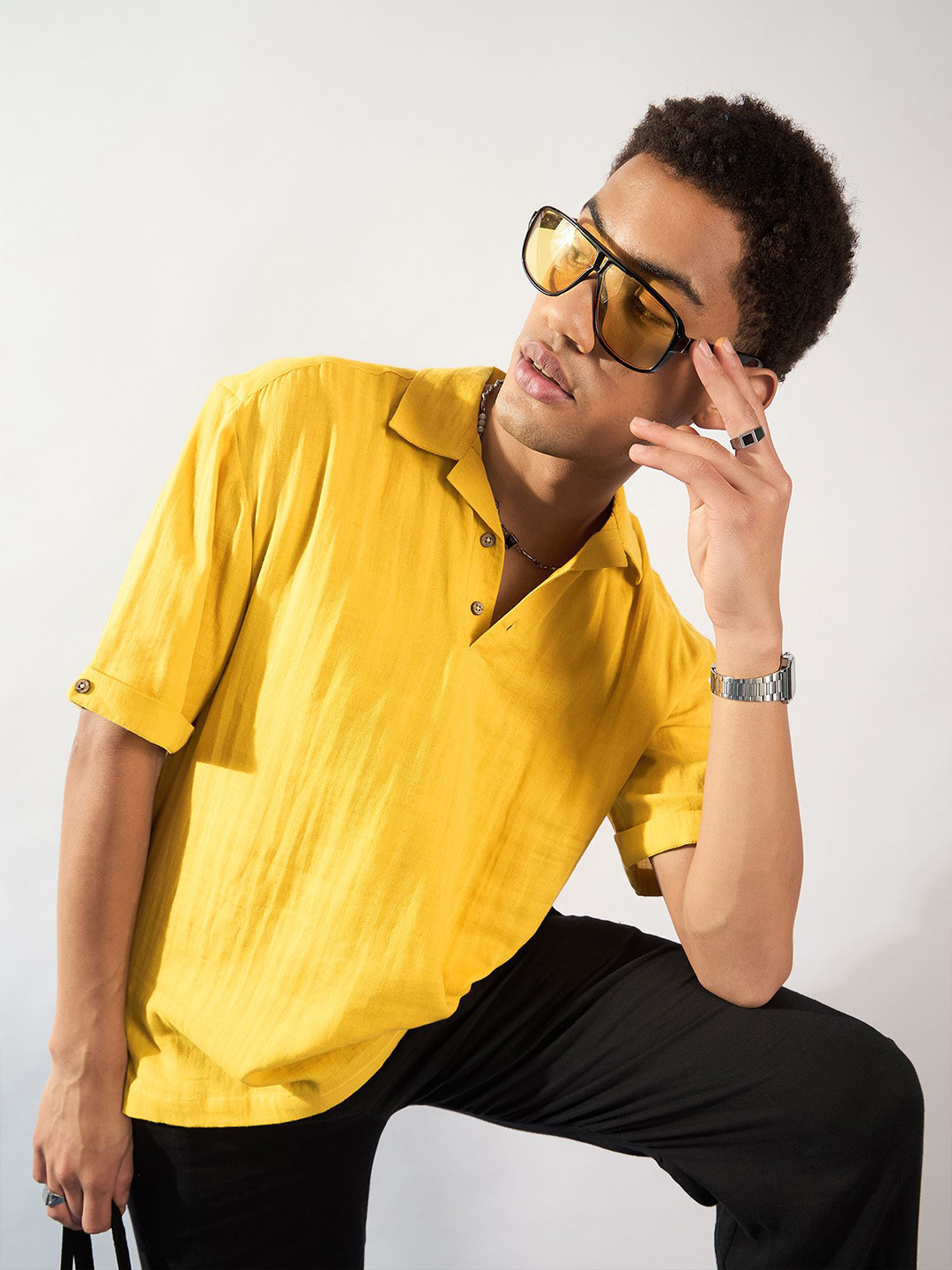 DENNISON Men Muslin Cotton Double Gauge Oversized Shirt