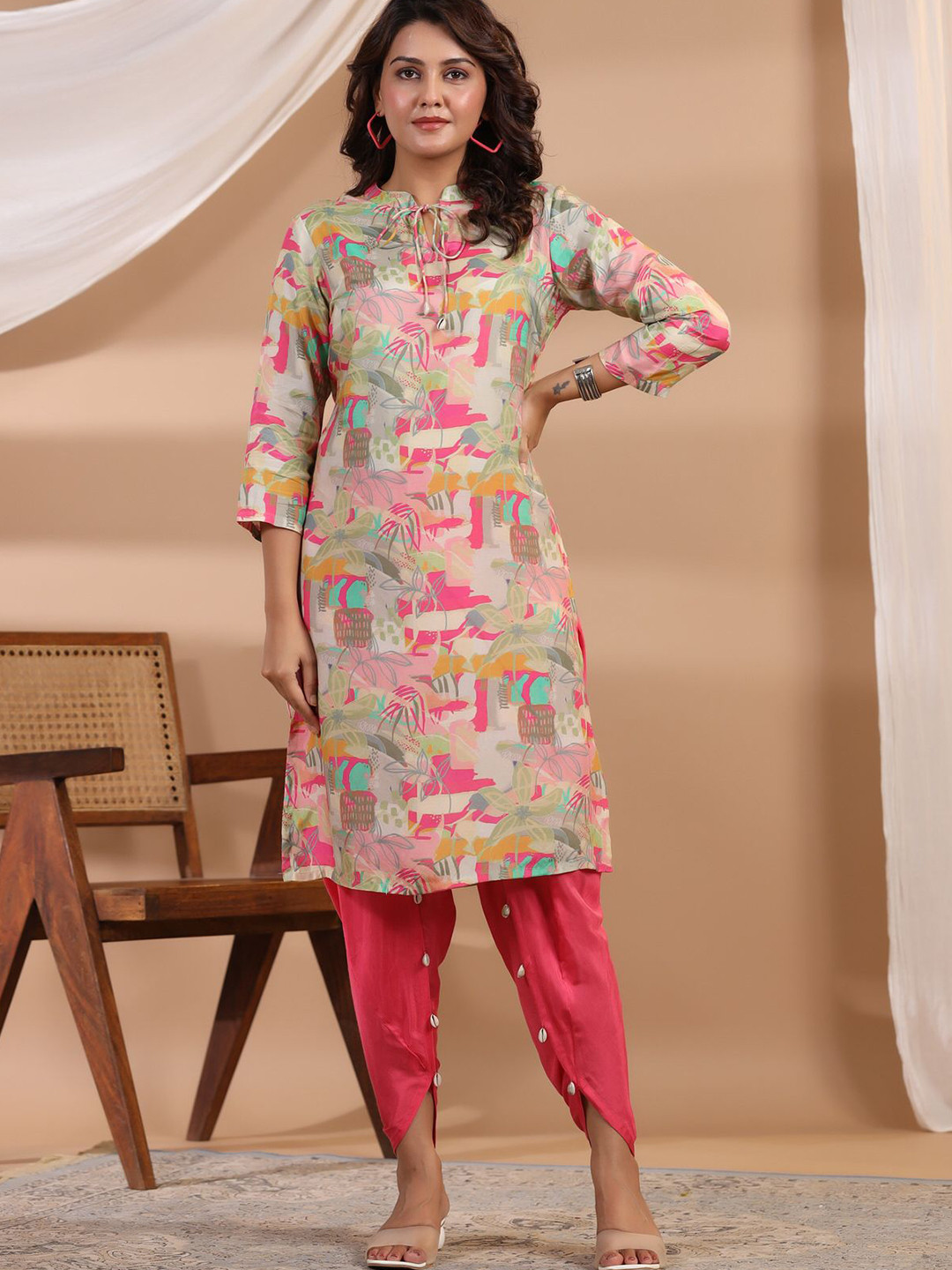 JISORA Women's Printed Russian Silk Co-ord