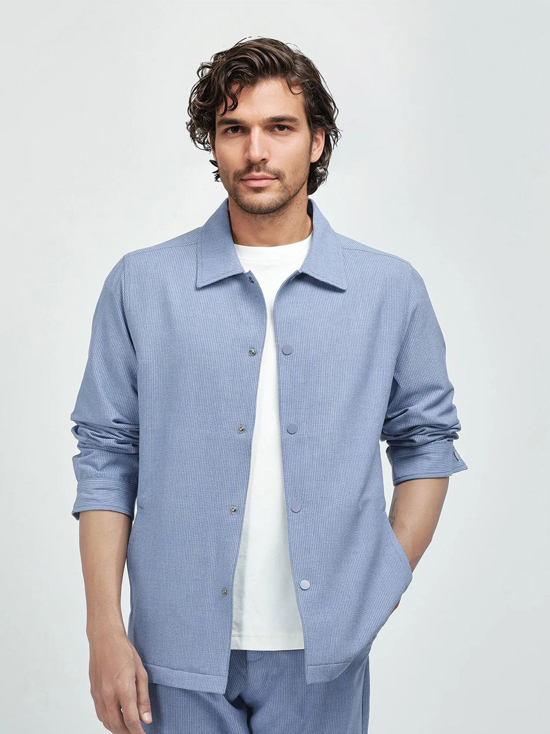 RARE RABBIT Men Striped Tailored Jacket with Embroidered