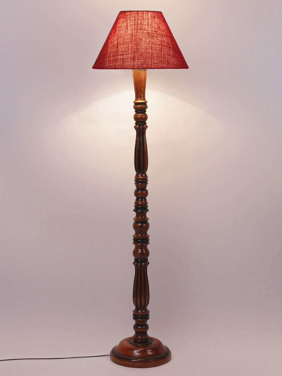 Devansh Brown & Maroon Wooden Floor Lamp With Shade