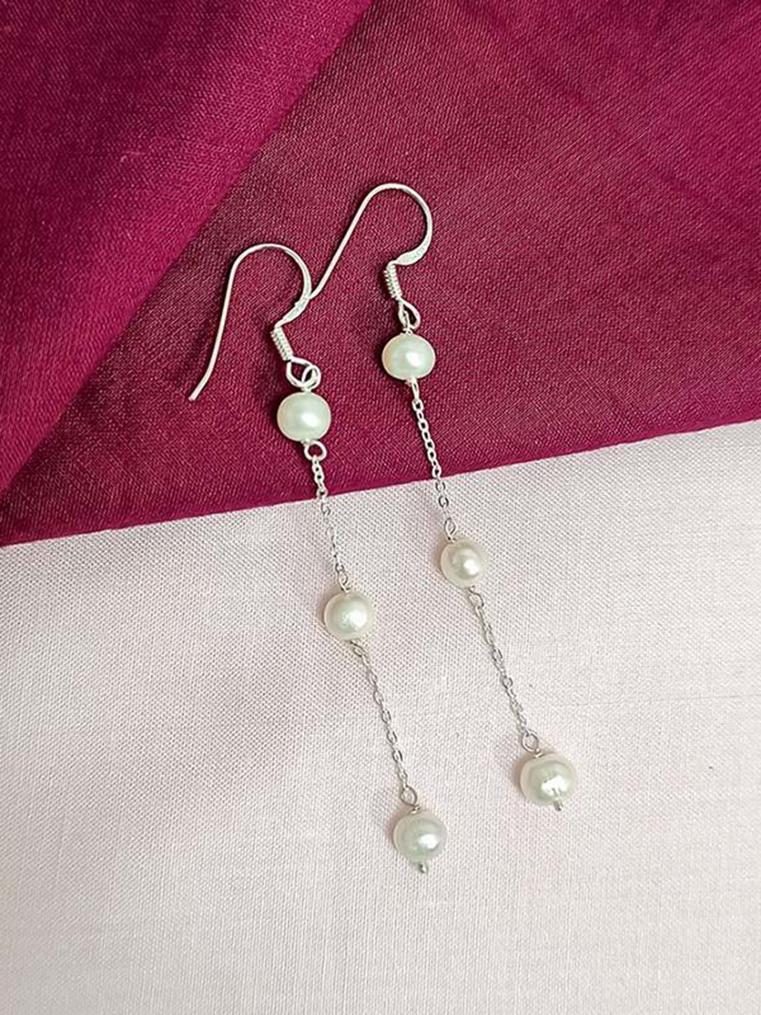 INARI SHINES 925 Sterling Silver Long Real Pearl Dangles
