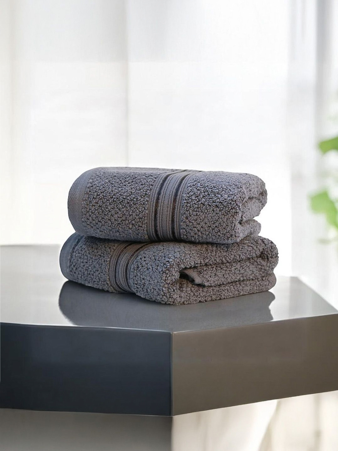 LANE LINEN Charcoal 2 Pieces 575 GSM Pure Cotton Hand Towels