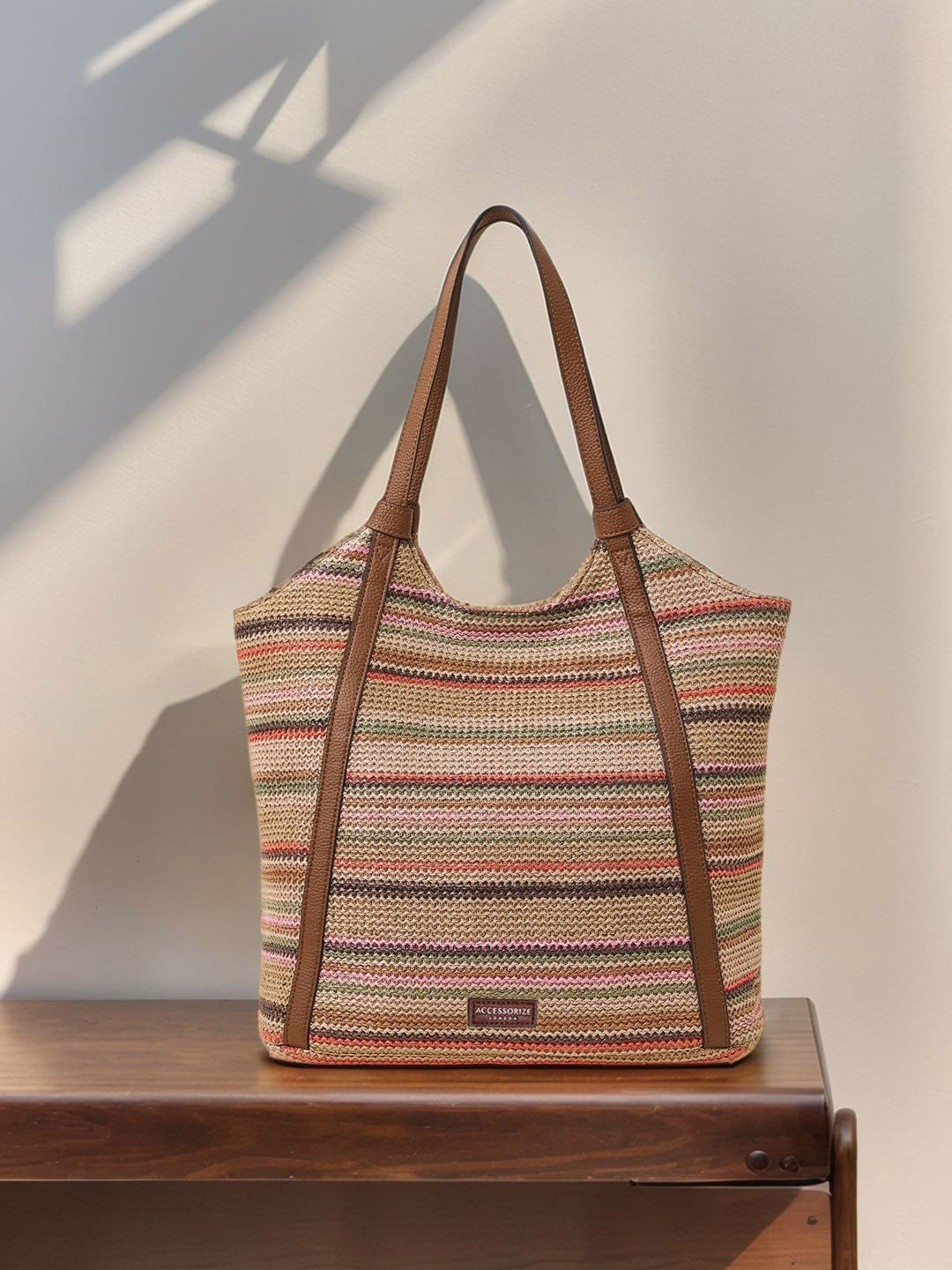 Accessorize Women Stripe Raffia Shoulder Bag