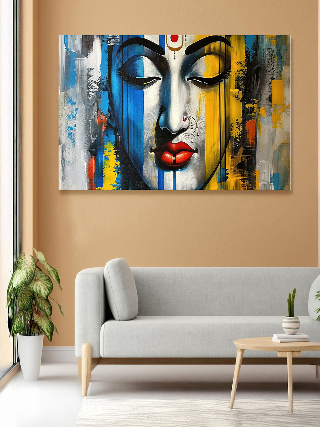 nestroots Grey & Blue Lord Durgamata Religious Printed Canvas Wall Painting