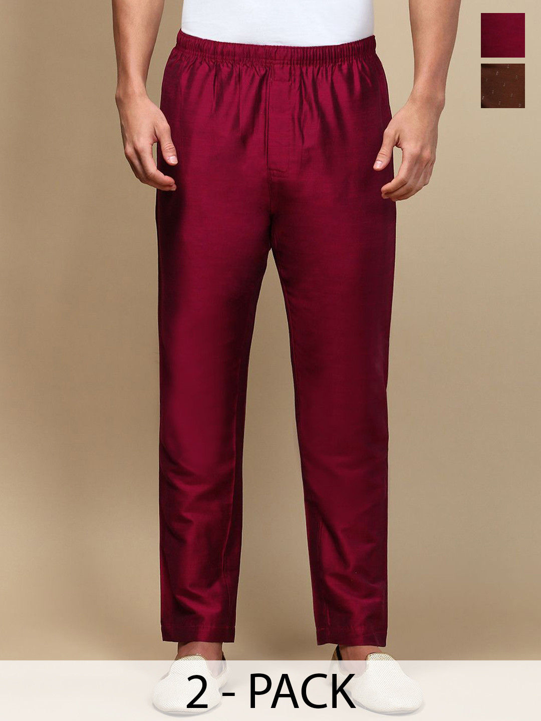 WHITE HEART Pack Of 2 Mid-Rise Ethnic Pyjamas