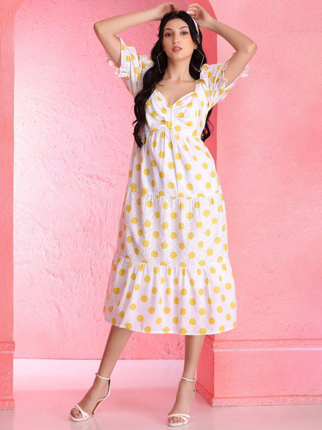 SEW Polka Dot Schiffli Midi Ethnic Dresses