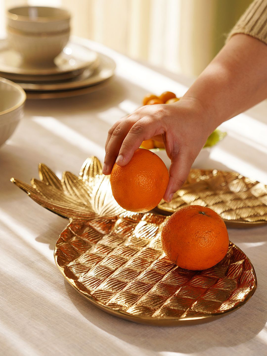 Pure Home and Living Pineapple Gold Metal Metallic Home Office Medium Showpiece - 2.3 Inches