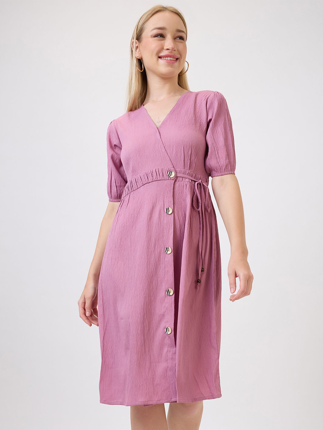 Amarasha Puff Sleeve Crepe Shirt Dress