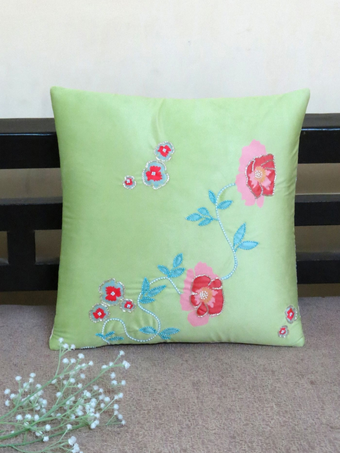 Mid July Home Sea Green & Pink Floral Velvet Square Cushion Covers