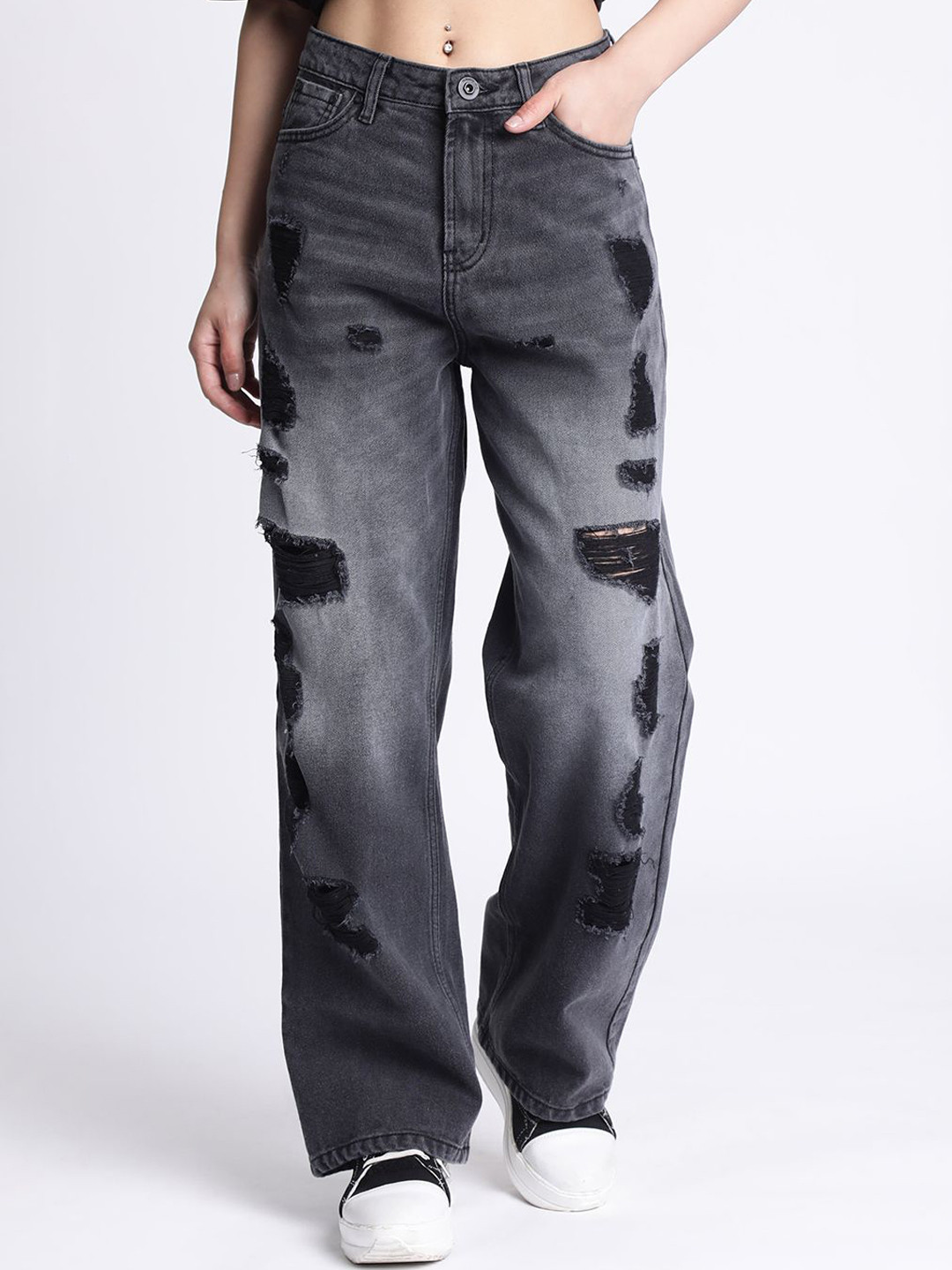 The Roadster Lifestyle Co Women Highly Distressed Relax Fit Jeans