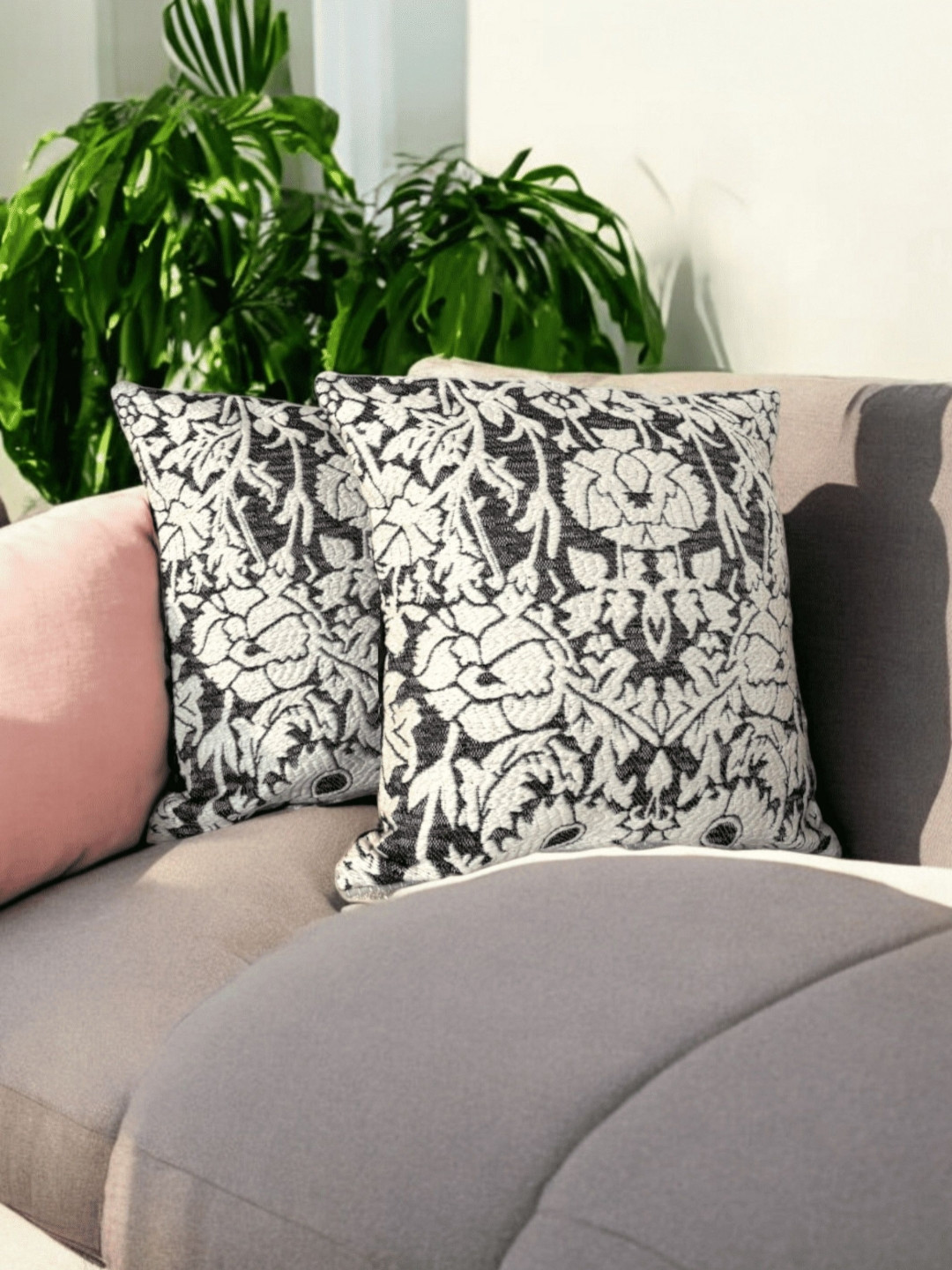 LUSHLYF Black & White Set of 2 Quirky Square Cushion Covers