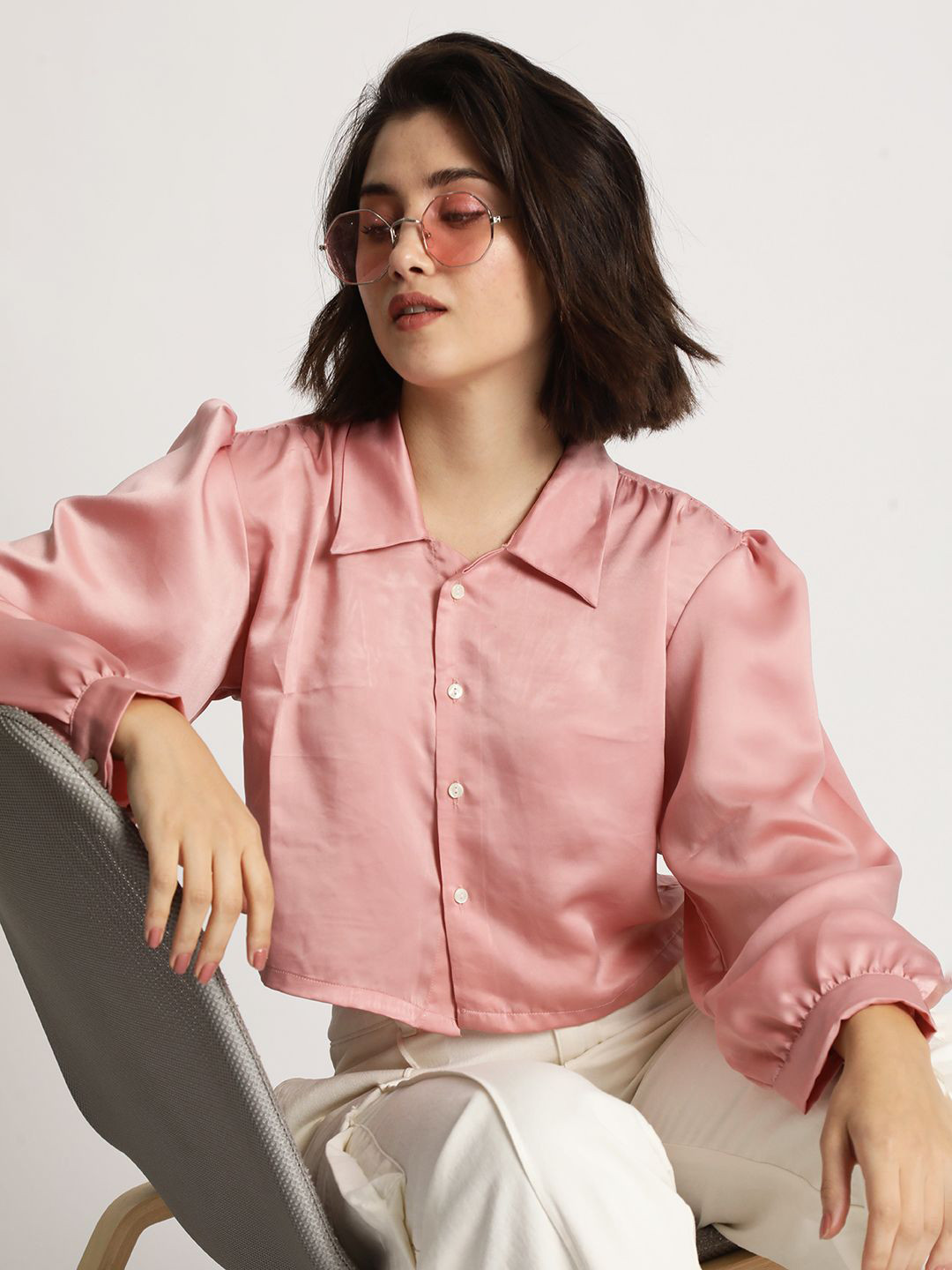 IVOC Cotton Shirt Style Satin Top