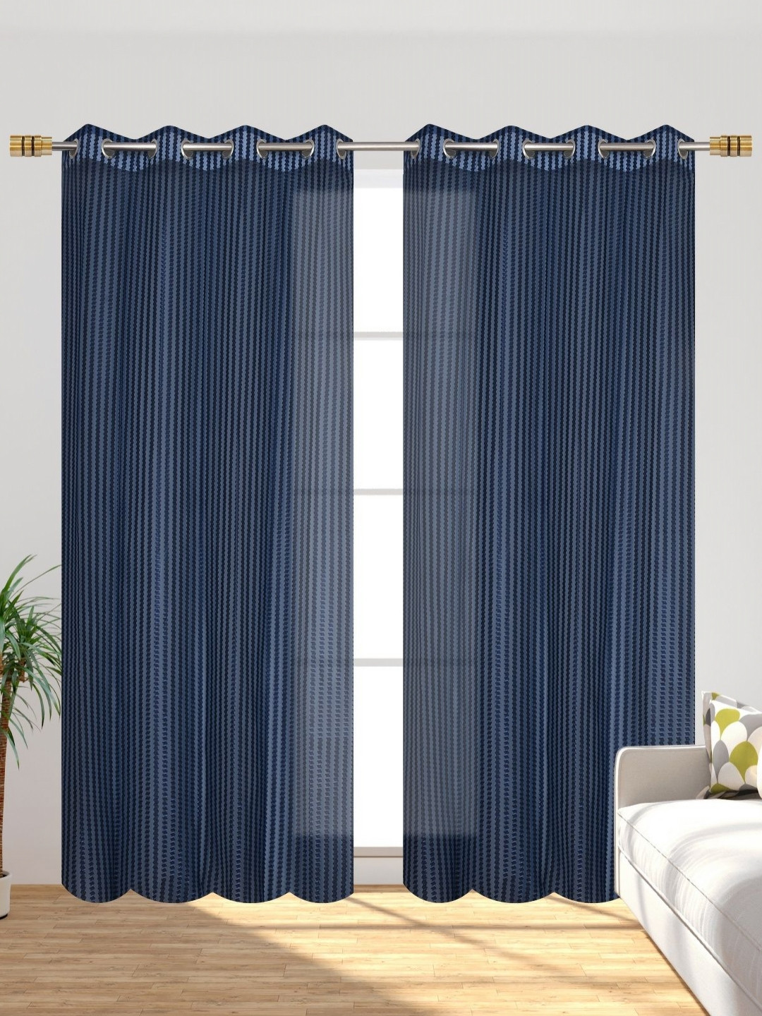 Galaxy Home Decor Navy Blue And White 2 Pieces Geometric Door Curtains