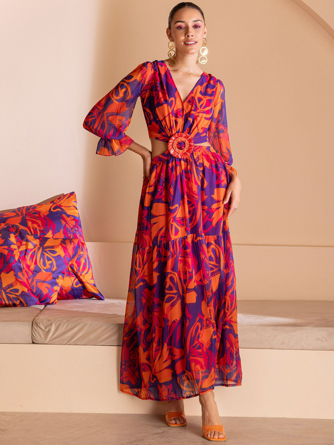 SEW Color-Pop Cutout Printed Maxi Ethnic Dresses