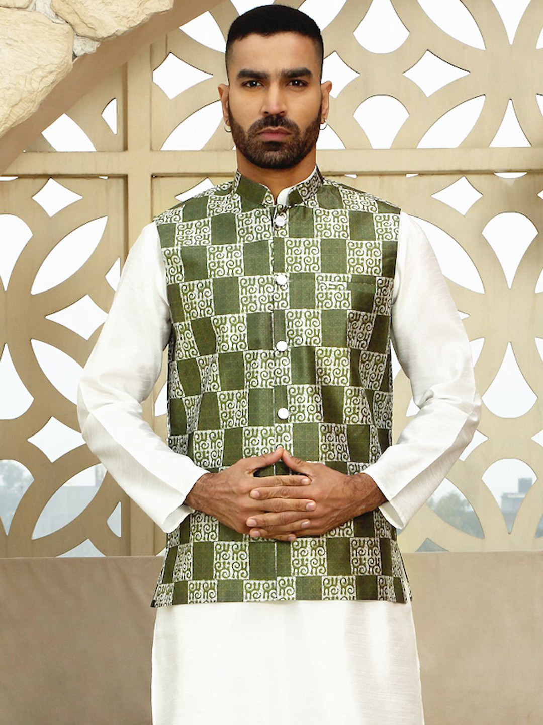 KRAFT INDIA Geometri Printed Nehru Jacket