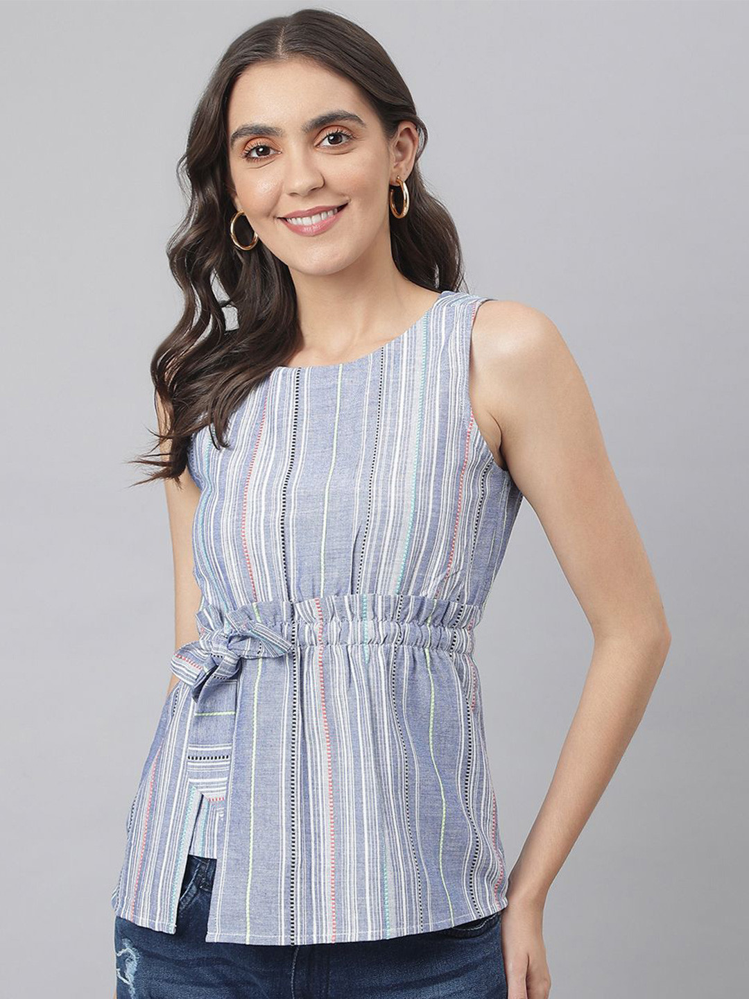 Miss Grace Striped Cinched Waist Top